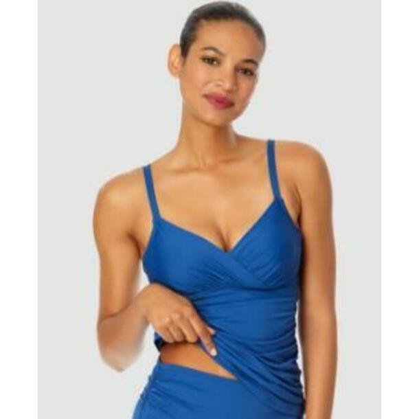 Anne Cole Women's Surplice Blue Underwire Tankini Top 34c/36b